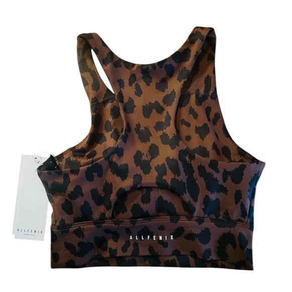 ALL FENIX CHEETAH LONGLINE PADDED SPORTS BRA SIZE SMALL CHOCOLATE & BLACK NWT - Picture 6 of 7